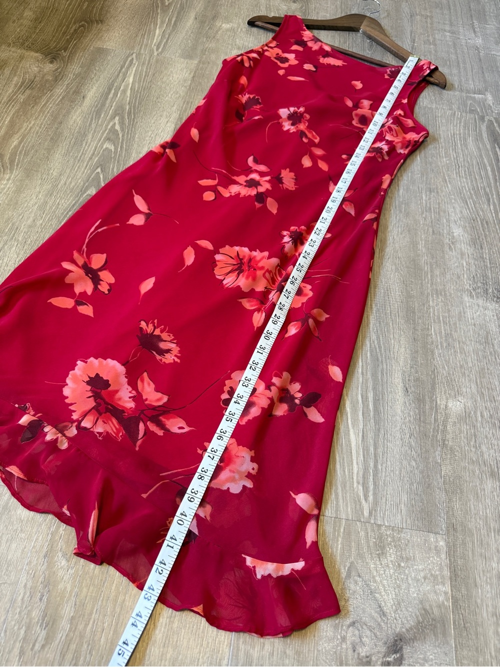 Johnnie M. Red Floral Midi Dress – Size 14 - Picture 5 of 7
